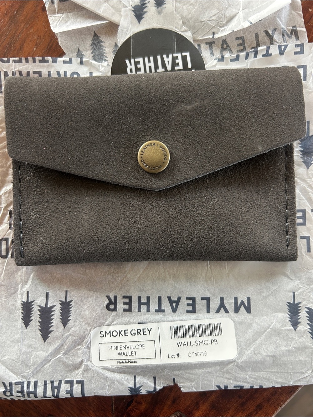 NEW Portland Leather Smoke Grey Mini Envelope Wallet